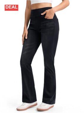 Pull On Bootcut Jeans High Waist Stretchy Flare Legging Pockets